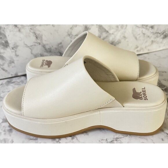 Sorel Day‎ Spring Slide Sandal Womens 9 Evereve Chalk Cream Leather New - Picture 2 of 9